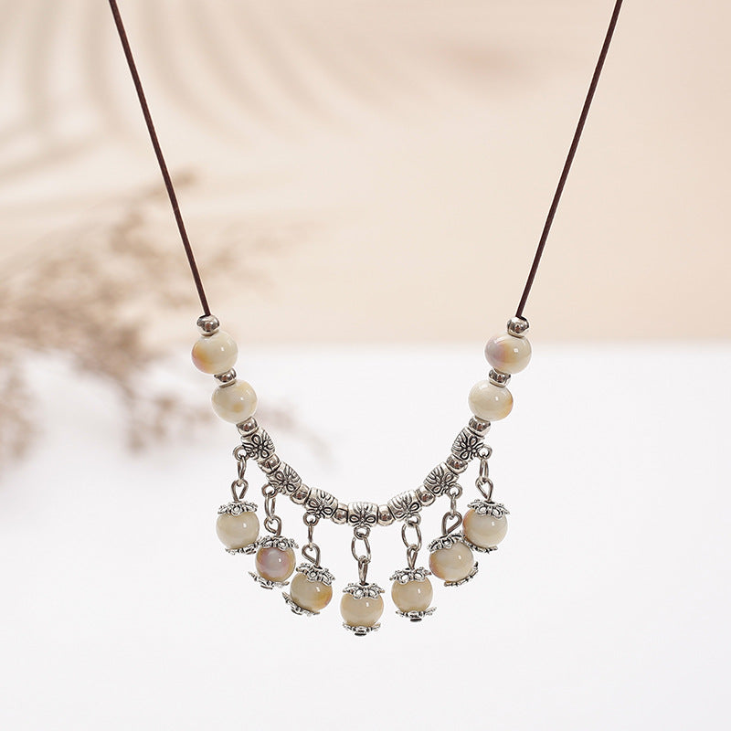 Wholesale Retro ethnic style ceramic necklace long sweater chain